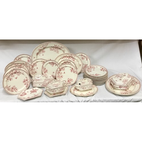 110 - A 19thC Wedgwood Clematis pattern part dinner service comprising 3 graduating meat plates, largest 4... 