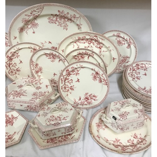 110 - A 19thC Wedgwood Clematis pattern part dinner service comprising 3 graduating meat plates, largest 4... 