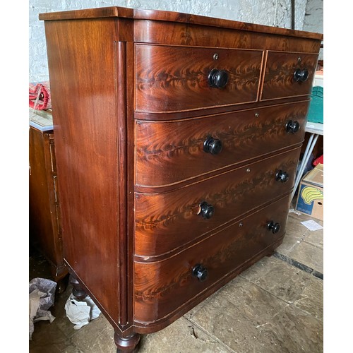 88 - A Victorian mahogany bow fronted chest of drawers with two short over three long drawers and origina... 