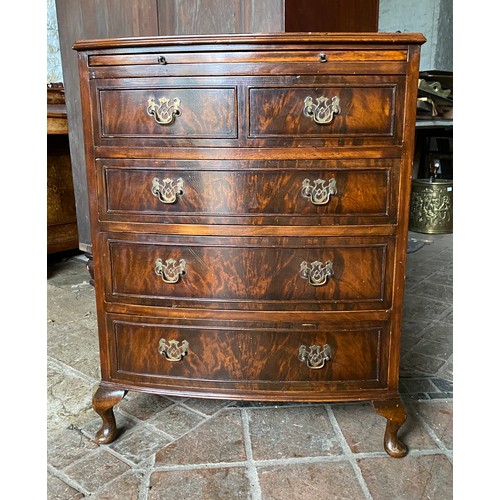 89 - A Victorian mahogany bow fronted chest of four drawers with brushing slide. 83 h x 63 w x 42cm d.