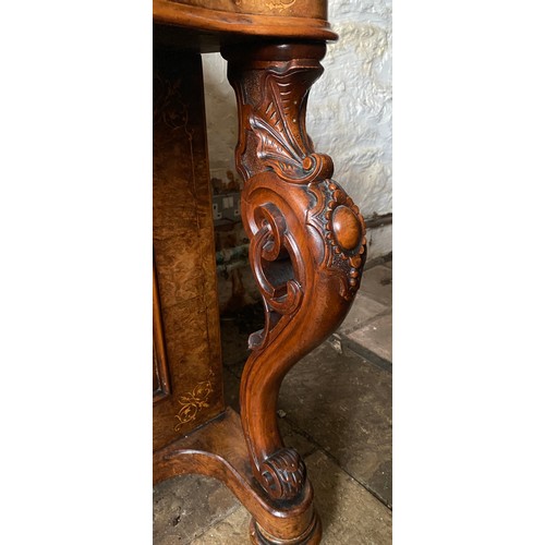 90 - A Victorian burr walnut and marquetry Davenport with fitted stationary box over a red leather slope ... 