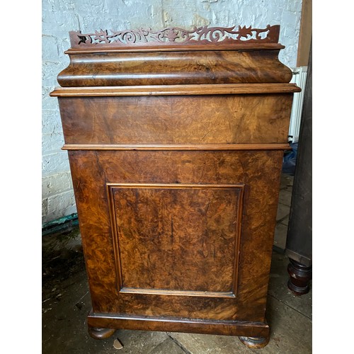 90 - A Victorian burr walnut and marquetry Davenport with fitted stationary box over a red leather slope ... 