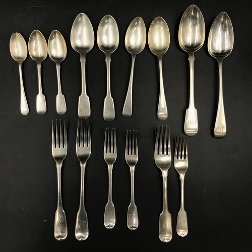 744 - A quantity of 19thC hallmarked silver spoons and forks, various makers and dates to include London 1... 