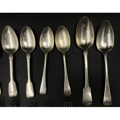 744 - A quantity of 19thC hallmarked silver spoons and forks, various makers and dates to include London 1... 