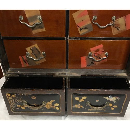 86 - Japanese cabinet with Shibayama style lacquer decoration of inlaid mother of pearl birds in a garden... 