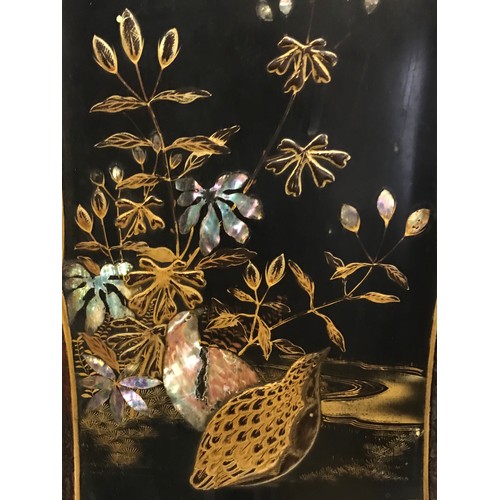 86 - Japanese cabinet with Shibayama style lacquer decoration of inlaid mother of pearl birds in a garden... 