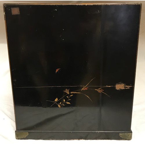 86 - Japanese cabinet with Shibayama style lacquer decoration of inlaid mother of pearl birds in a garden... 