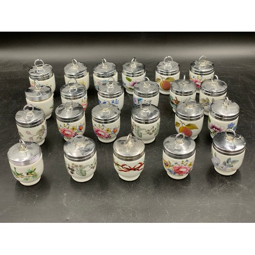 125 - Large quantity of Royal Worcester egg coddlers comprising 16, 10cm to top of handle, 23, 9cm to top ... 