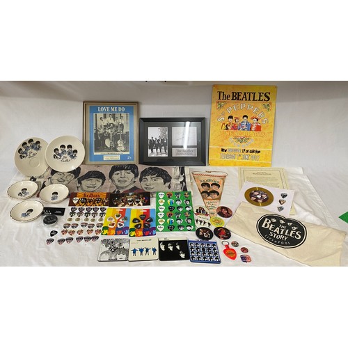 979 - Beatles Interest. Memorabilia to include Beatles original 1960's ceramics, two plates and three dish... 