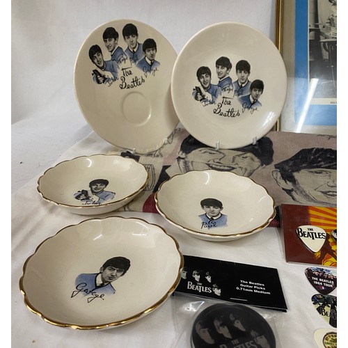 979 - Beatles Interest. Memorabilia to include Beatles original 1960's ceramics, two plates and three dish... 