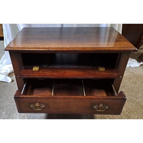 67 - A good quality oak cabinet with drawer to base and cupboard to top with drop down front. 49 x 82 x 5... 