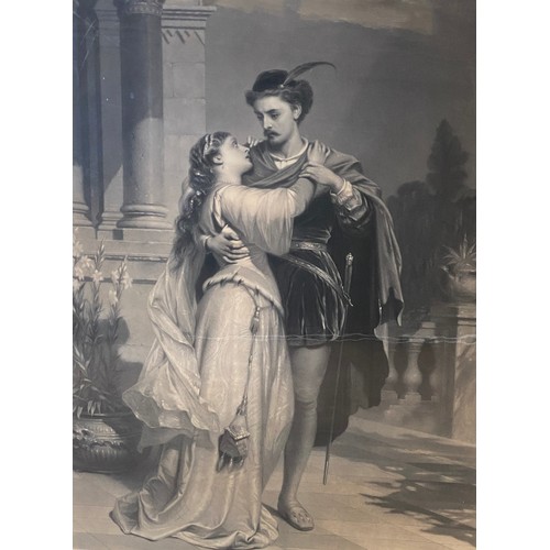 1131 - A large framed print of Romeo & Juliet painted by F. Dicksee. engraved by George H. Every. Image siz... 