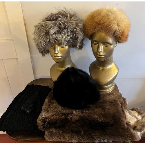 872 - Vintage furs to include fox and mink hats, astrakhan and other fur pieces. (Does not include heads)