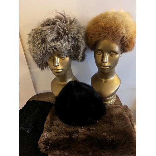 872 - Vintage furs to include fox and mink hats, astrakhan and other fur pieces. (Does not include heads)