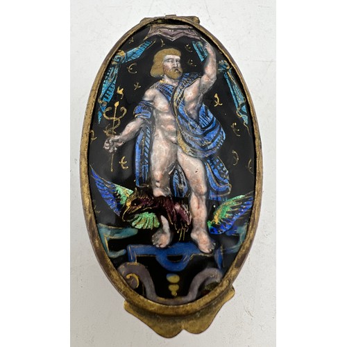 986 - Continental enamel and gilt metal patch box. 6 x 3.5cm.