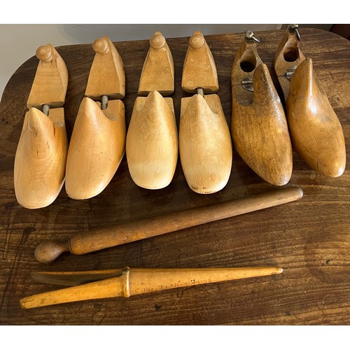 988 - Tree pairs of vintage wooden shoe lasts , 19thC glove stretchers inscribed Sylvie Proust ?  née à Ne... 