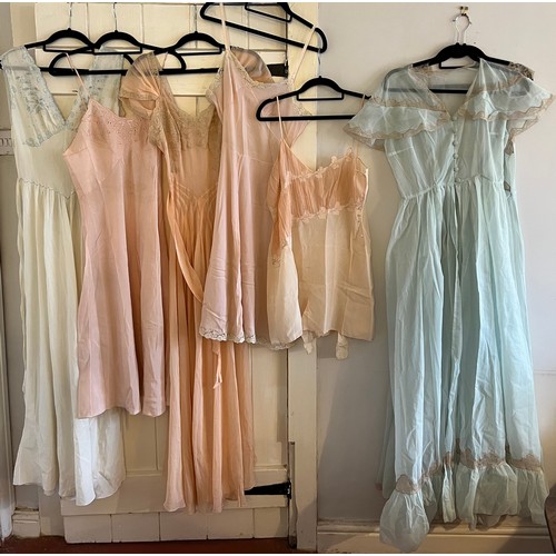 876 - Good quality vintage mainly silk nightdresses and undergarments to include, 4 nightdresses, one made... 