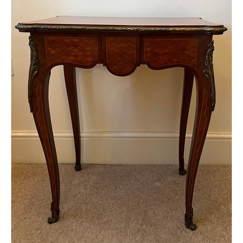 70 - A 19thC parquetry ladies dressing table with ormolu mounts made by and stamped Lamb of Manchester. 6... 