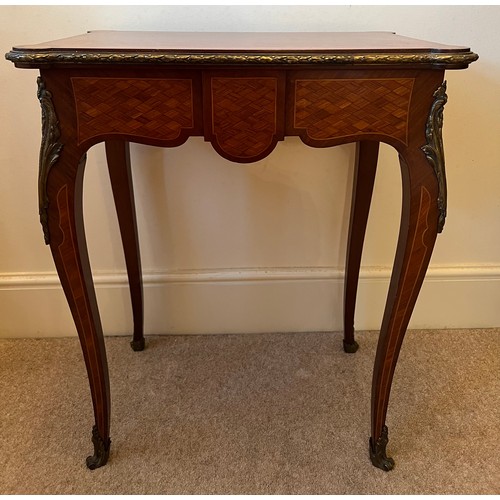 70 - A 19thC parquetry ladies dressing table with ormolu mounts made by and stamped Lamb of Manchester. 6... 