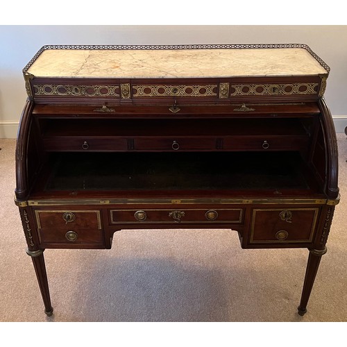 71 - Fine quality French cylinder bureau in plum pudding mahogany with brass mounts, finished to reverse.... 