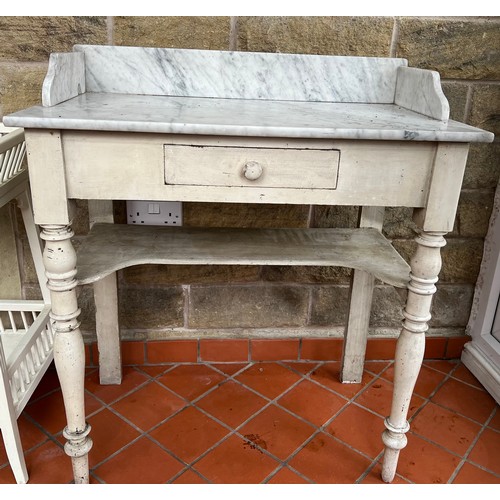 76 - Painted washstand with marble top and upstand. Single drawer to front and shelf beneath. 80cm w x 45... 