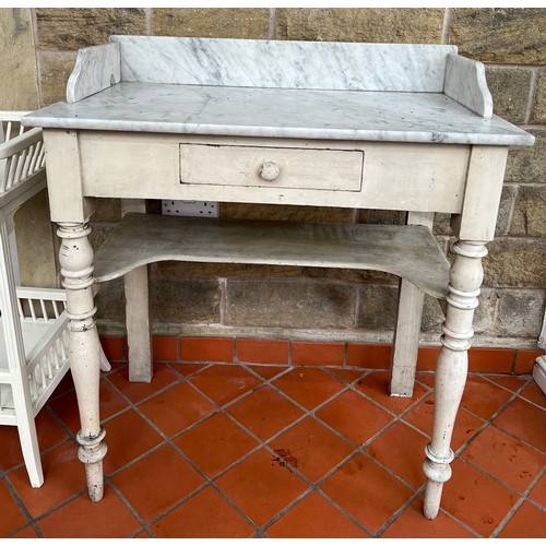 76 - Painted washstand with marble top and upstand. Single drawer to front and shelf beneath. 80cm w x 45... 