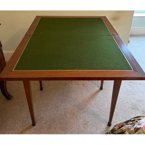 77 - A 19thC French metamorphic writing/card table in mahogany with parquetry top. 74cm w x 48cm d x 77cm... 