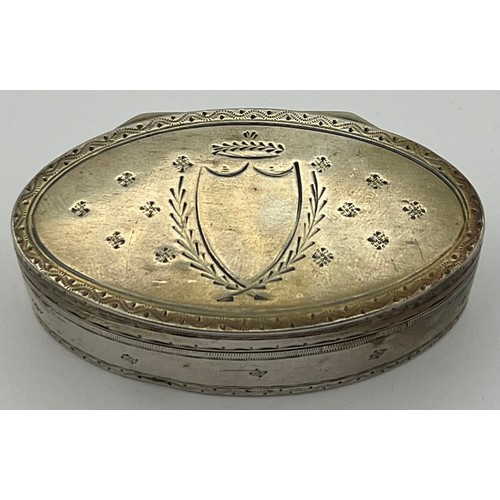 750 - A French silver oval snuff box 1793. Vacant cartouche to top. 6.5 x 3.5cm.