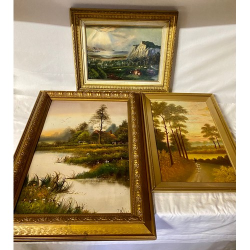 1173 - Three oils first one by N. Biglands 1894 oil on canvas depicting a coastal scene 24cm x 34.5cm signe... 