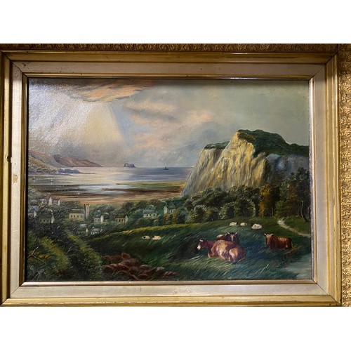 1173 - Three oils first one by N. Biglands 1894 oil on canvas depicting a coastal scene 24cm x 34.5cm signe... 