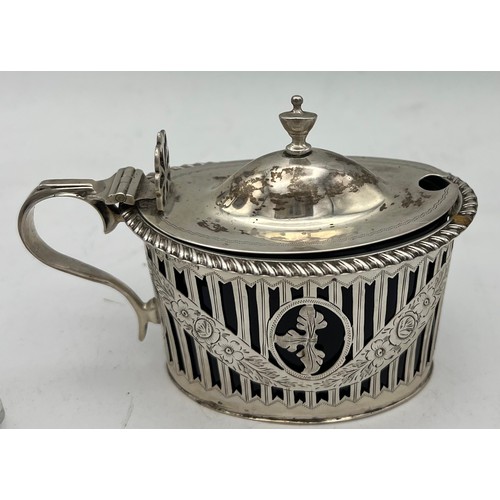 754 - Silver to include three piece cruet Birmingham 1947, maker Sanders and Mackenzie, mustard pot Cheste... 