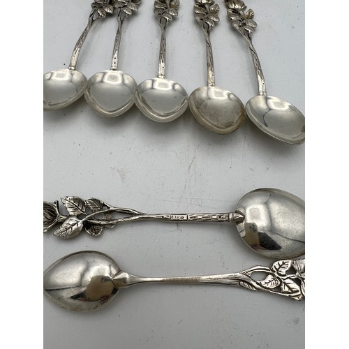 756 - German silver cutlery marked 800 and 835 to include 6 coffee spoons, 6 teaspoons, cake slice, cake t... 