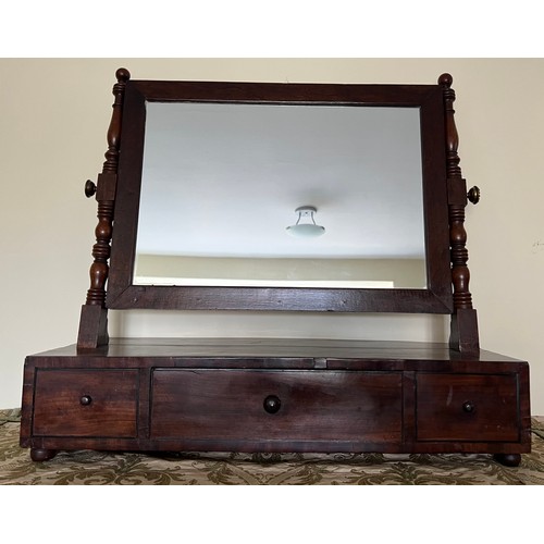 955 - A 19thC mahogany toilet mirror with 3 drawers. 61 w x 23 d x 58cm h.