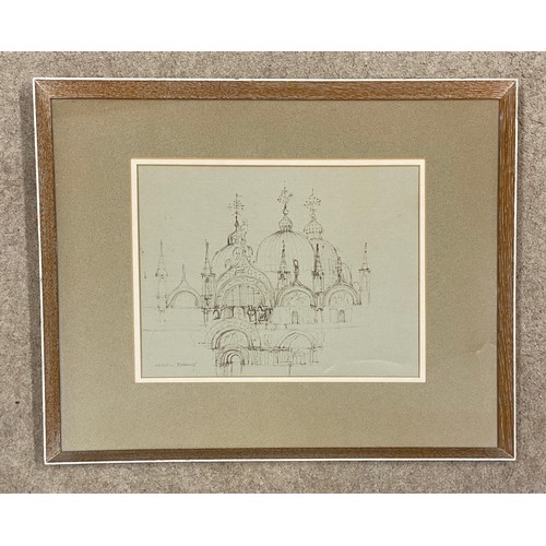 1176 - Muriel Brandt (1909-1981) Ink drawing of St Mark's Square Venice signed in pencil to lower left 22 x... 