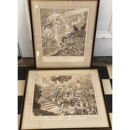 1125 - Two framed engravings of James Gillray (1757-1815) one entitled 'Disciples catching the mantle; the ... 