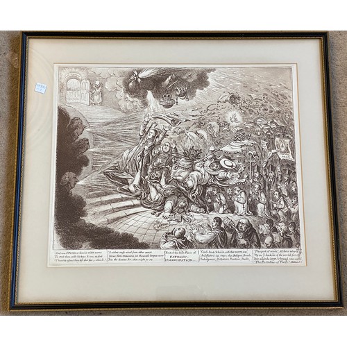 1125 - Two framed engravings of James Gillray (1757-1815) one entitled 'Disciples catching the mantle; the ... 