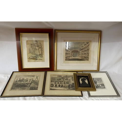 1128 - Various prints to include : New Covent Garden Theatre, image size 24.5 x 30cm, The Political Lady-Cr... 