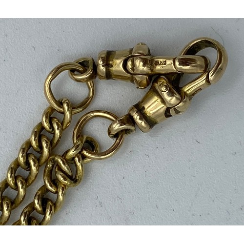 495 - A 9ct gold fob chain 25cm. Weight 19gm. Bar and clasp marked 9K.