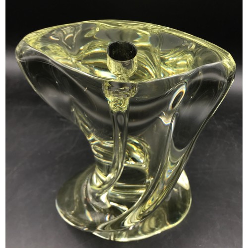 912 - Mid 20thC Sevres art glass yellow twisted base table lamp, 25cm h, signed to base.