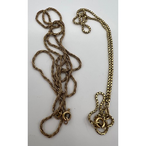 489 - Two 9 carat gold chain necklaces. Total weight 8.7gm. Length 60cm and 37cm.