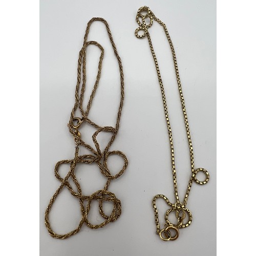 489 - Two 9 carat gold chain necklaces. Total weight 8.7gm. Length 60cm and 37cm.