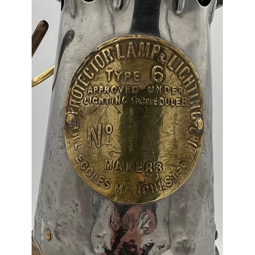 963 - An Eccles brass and steel Protector Lamp & Lighting Co Ltd Mining Lamp. Type 6, stamped 632. 23cm h.