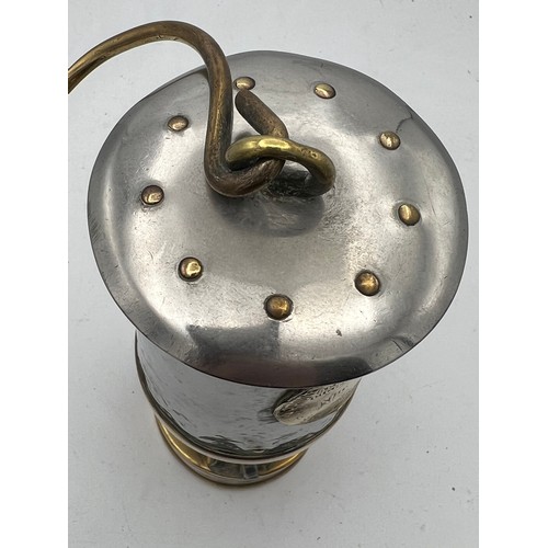 963 - An Eccles brass and steel Protector Lamp & Lighting Co Ltd Mining Lamp. Type 6, stamped 632. 23cm h.