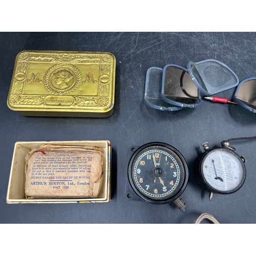 969 - A miscellany to include WWI Christmas tin 1914, a vintage advertising letter opener with enamelled p... 