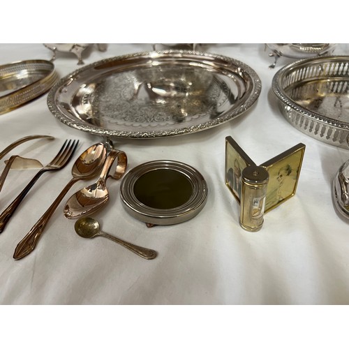 677 - A quantity of silver plate including 2 x galleried trays, a raised salver, a tea and coffee set by G... 