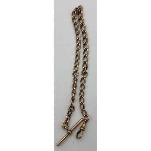 498 - A 9ct gold watch chain, Chester, with T-bar. 30.1gm. 35.5cm l.