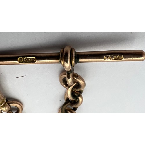 498 - A 9ct gold watch chain, Chester, with T-bar. 30.1gm. 35.5cm l.