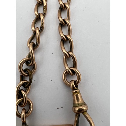 498 - A 9ct gold watch chain, Chester, with T-bar. 30.1gm. 35.5cm l.