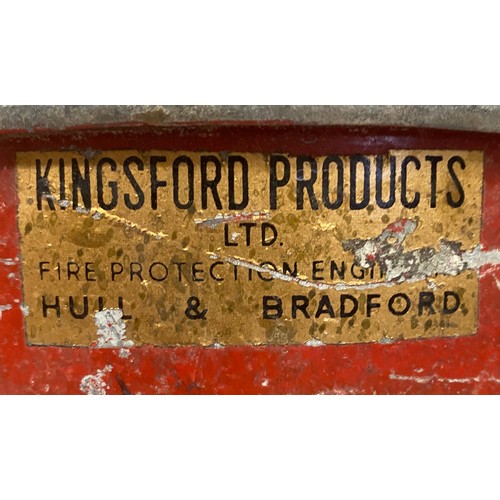 967 - A red metal Fire/Sand bucket from Kingsford Products Ltd 32cm to rim, a cannon ball and two cast iro... 