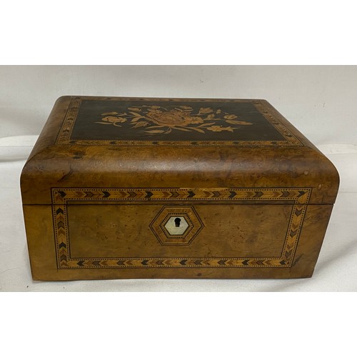 968 - Motor bike tool kit roll with skull and snake pattern inscribed to front, inlaid box 30cm x 22cm x14... 